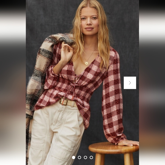 Pilcro Tops - Anthropologie Pilcro Plaid Checkered Deep-V Women's Long Sleeve Blouse Women L